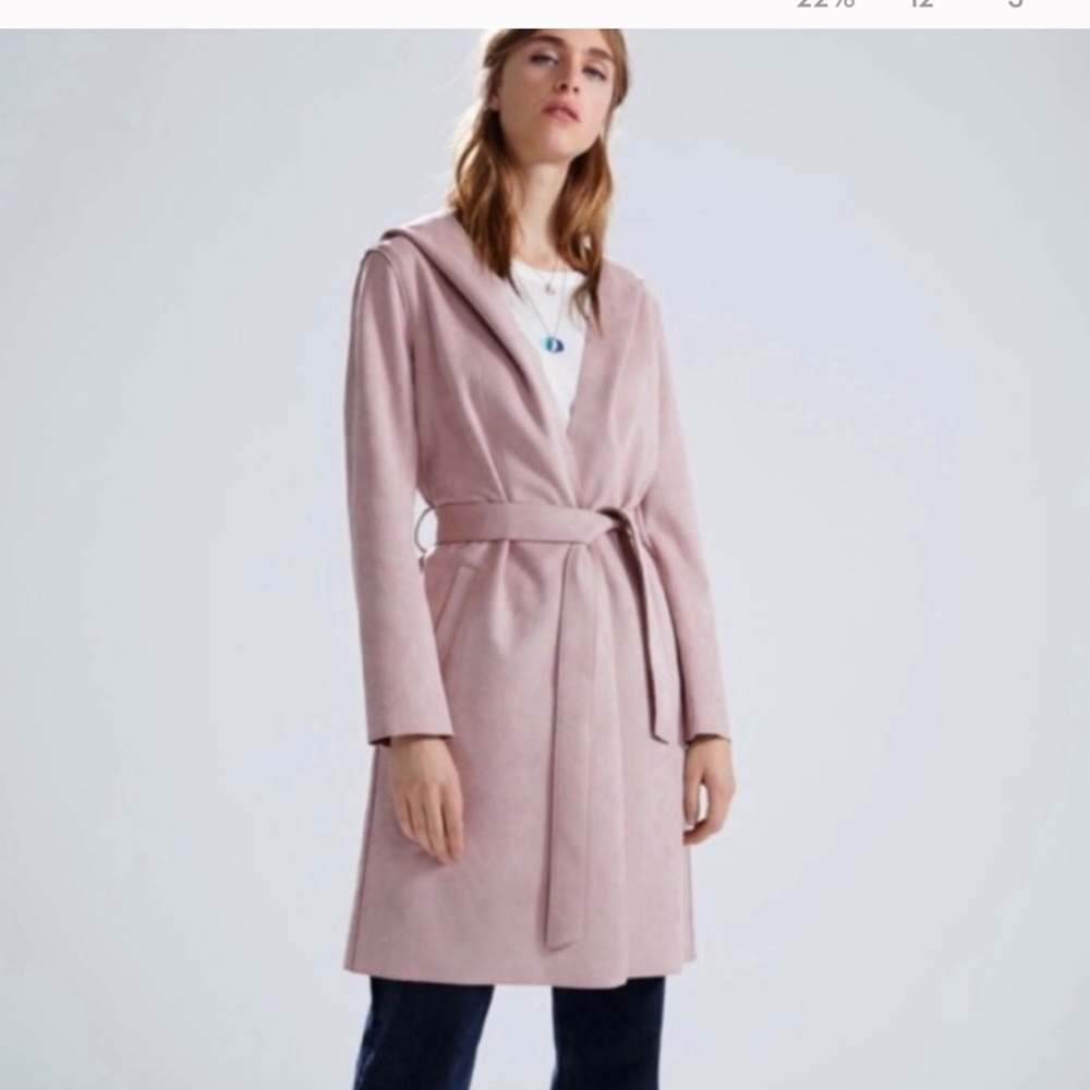 Zara pink suede cardigan with hoodie
